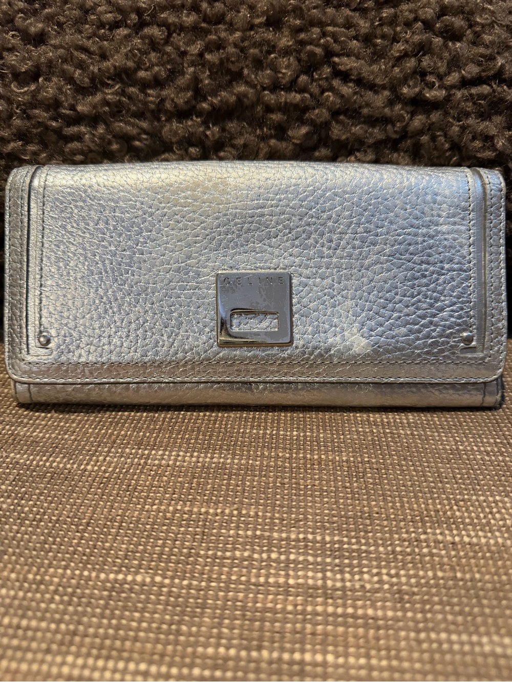 Celine Metallic Silver Leather Continental Wallet
